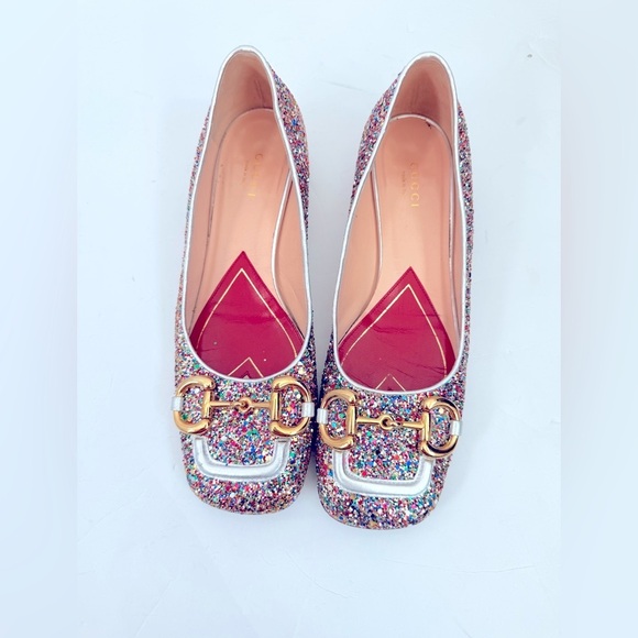 Gucci Multicolor Glitter leather baby Horsebit Lovelight Flat loafers EU 38 - Picture 2 of 9